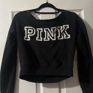 PINK Victoria's Secret Black Off The Shoulder Crew Neck Sweater